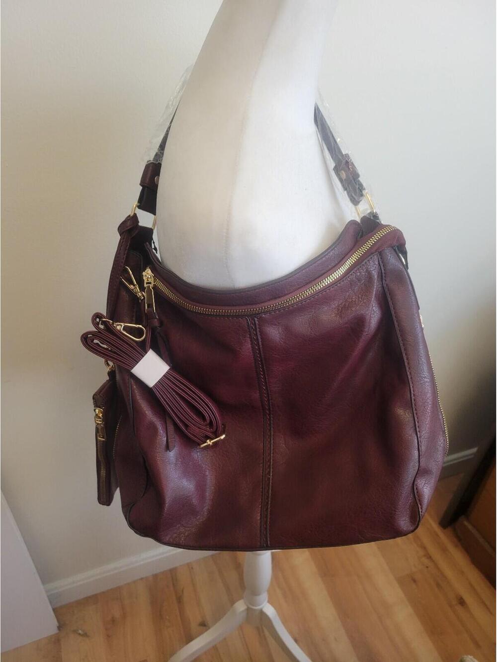 Women's Crossbody Shoulder Bag. Burgundy. 12x14.